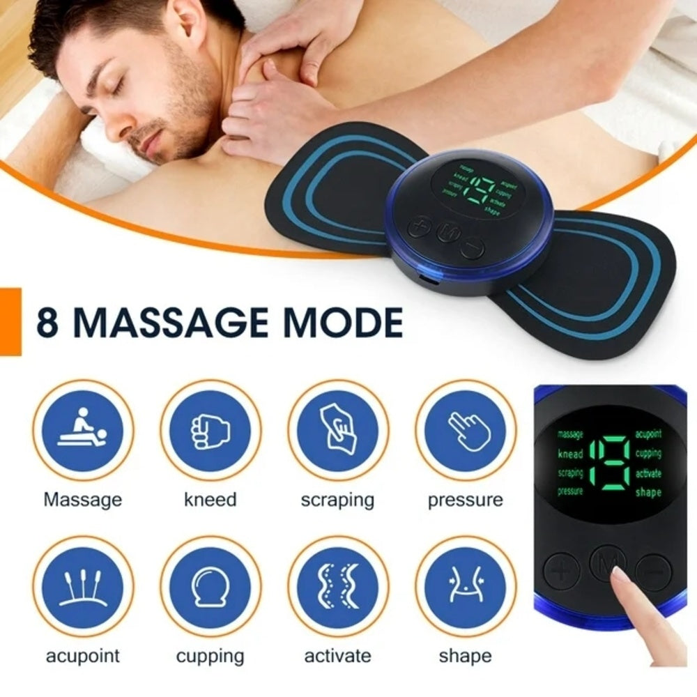 EMS Mini Neck Massager, Lymphatic Drainage Massager, Portable Mini Back Massage Device For Neck Shoulder Back Waist, Remote Control With 8 Modes 19 Levels Adjustable & 5pcs