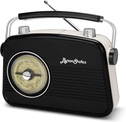 Black AM FM Radio - Small Portable Radios Vintage Retro With Headphone Jack, Large Analog Rotary Tuning Dial