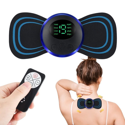 EMS Mini Neck Massager, Lymphatic Drainage Massager, Portable Mini Back Massage Device For Neck Shoulder Back Waist, Remote Control With 8 Modes 19 Levels Adjustable & 5pcs